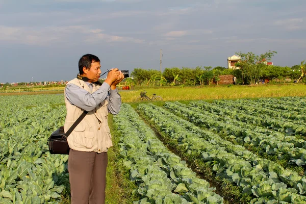 Reporter take photo in the field — Stock Photo, Image