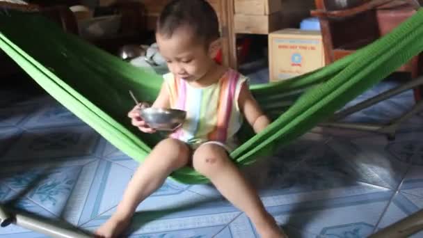 Boy Sitting On Hammock — Stock Video