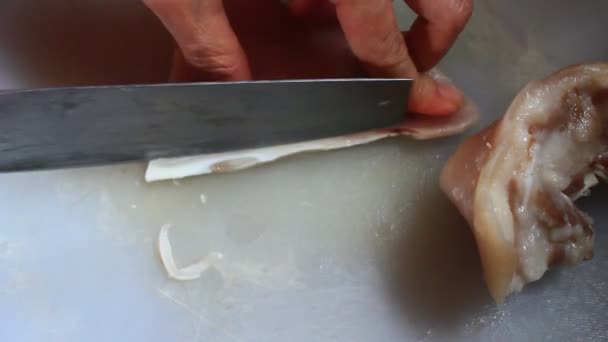 Domuz Eti Tavuk Sebzeden Yemek Hazırlar — Stok video