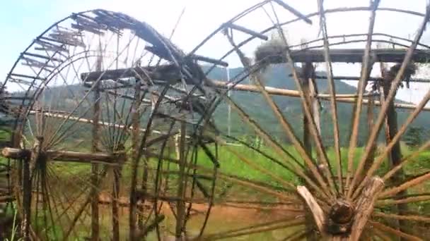 Waterwheels Make Bamboo Reels Take Water Stream Water Rice Popular — Video