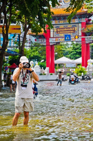 As piores inundações na Chinatown de Bangkok — Fotografia de Stock