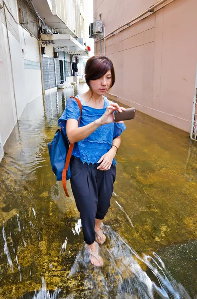 Det värsta översvämningarna i Bangkok's Chinatown — Stockfoto