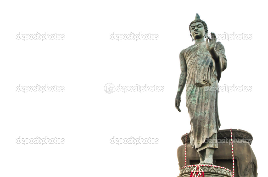 Walking Buddha against white background