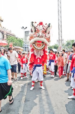 kimliği belirsiz kişi ile Çin aslanı kutlamak