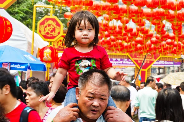 Unidentified child, age about 5 years old, celebrates Chinese Ne — Stock Photo, Image