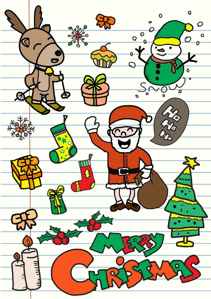 Set de doodle dibujado a mano Elementos navideños en papel de nota — Vector de stock