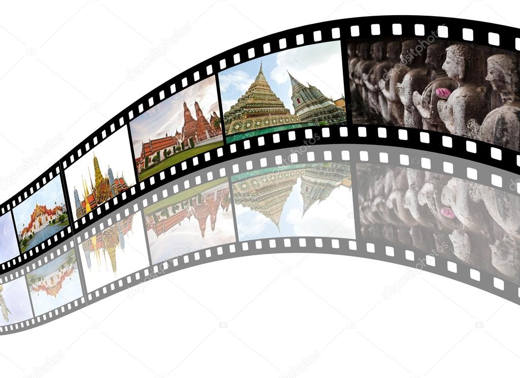 Film strip with pictures of tourist attraction in Thailand