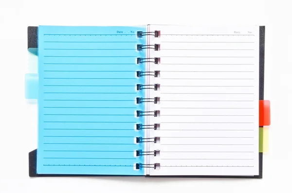 Ringband notitieboekje met blauwe bladwijzer — Stockfoto