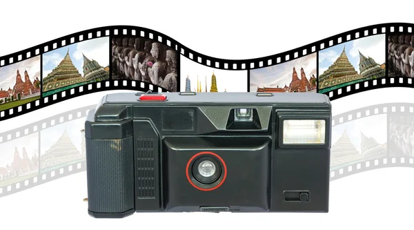 Vieille caméra vintage avec des photos d'attraction touristique en T — Photo