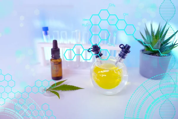 Laboratoire Marijuana Médicale Recherche Scientifique Plantes Cannabis Vert Concept Production — Photo