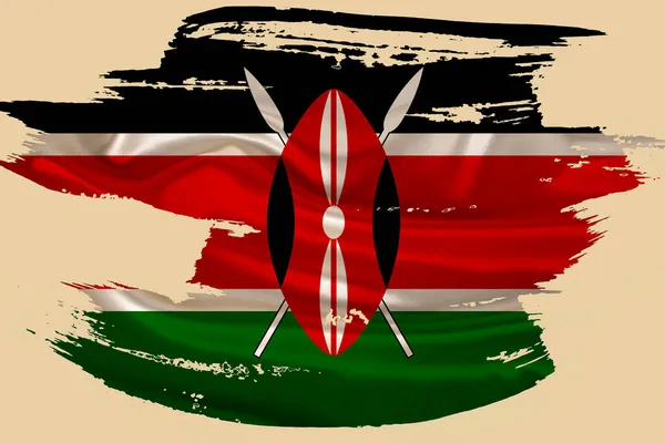Creatieve Nationale Grunge Vlag Penseelstreek Kenia Vlag Beige Geïsoleerde Achtergrond — Stockfoto