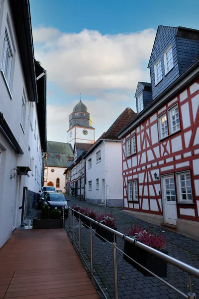 Usingen Germany November 2021 European Medieval Architecture Modern City Half — Stock Photo, Image