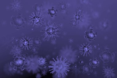covid-19 coronavirus modeli, mor, eflatun arkaplan, virüs COVID-19, koronavirüs, aşı, 3D illüstrasyon, 3D renkler, moda eğilimleri, Veri Peri Pantone 2022 Renk