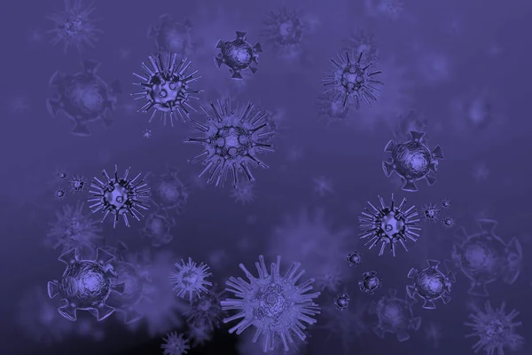 covid-19 coronavirus model, purple, lilac background, concept of virus COVID-19, coronavirus, vaccination, 3d illustration, 3d rendering, fashion color trends, Veri Peri Pantone 2022 Color