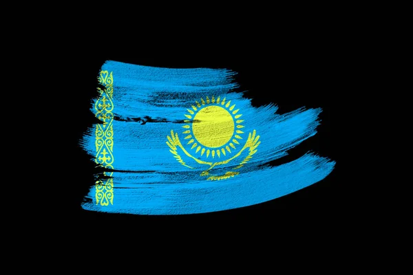 Creative National Grunge Flag Kazakhstan Flag Brushstroke Black Isolated Background — Stock fotografie