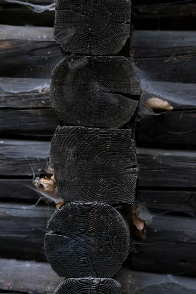 Närbild Bruna Stockar Konstruktion Med Gammal Färg Naturlig Trästruktur Mörk — Stockfoto