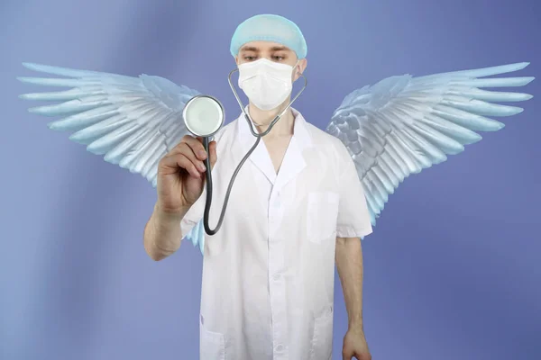 Jeune Médecin Homme Infirmière Costume Blanc Médical Vêtements Médicaux Travail — Photo