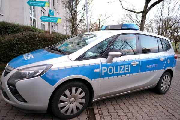 Frankfurt Deutschland Januar 2022 Typisches Polizeifahrzeug Deutschland Mit Blauen Blitzern — Stockfoto
