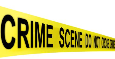 Sarı bant tehlikesi, acil durum teybi, olay yeri, izole edilmiş beyaz arka plan, polis işi kavramı, şehirde işlenen suçları araştırmak.
