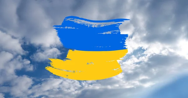 Bandeira Nacional Ucrânia Criativo Grunge Brushstroke Bandeira Fundo Céu Azul — Fotografia de Stock
