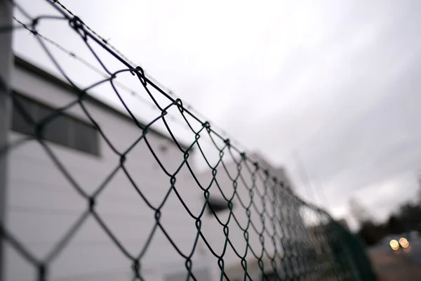 Many Rows Barbedwire Wire Mesh Barbed Wire Fence Top Building — Stock Photo, Image