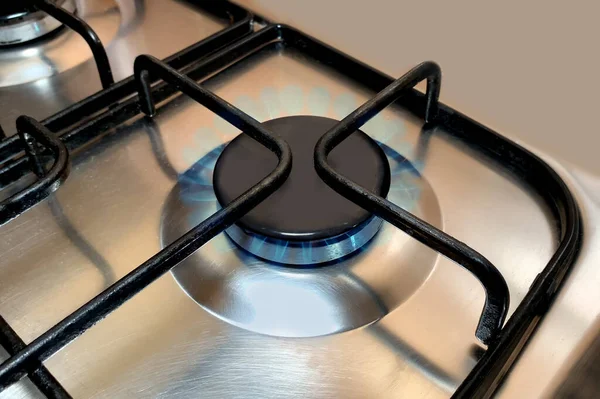 Close Gas Stove Blue Flame Household Gas Burner Flame Used — Stock Photo, Image