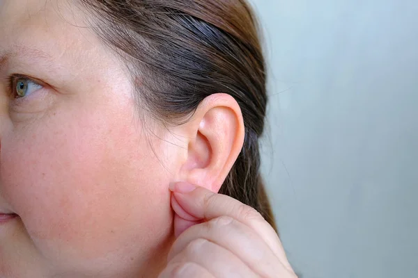 Close Ear Part Female Face Woman Years Old Age Wrinkles — Stock Photo, Image