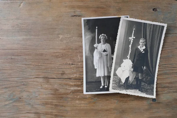 Oude Vintage Monochrome Foto Sepia Kleur Zijn Verspreid Een Houten — Stockfoto
