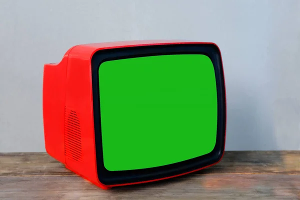 Παλιό Κόκκινο Σωλήνα Ρετρό Τηλεόραση 1975 Λευκή Πράσινη Οθόνη Για — Φωτογραφία Αρχείου
