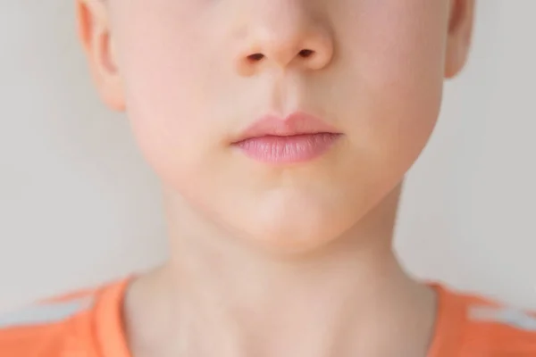 Küçük Bir Çocuğun Yüzünün Yakın Çekimi Yaşında Bir Çocuk Dudaklar — Stok fotoğraf