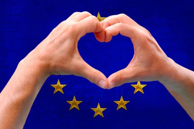 Avrupa Birliği 'nin ipek ulusal bayrağı, ülke konsepti vatanseverleri, Bağımsızlık Günü, seyahat, uluslararası işbirliği