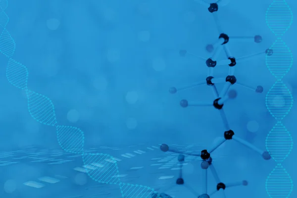分子化合物のモデルと青い背景のデオキシリボ核酸 ヒトゲノムの研究 概念科学的化学的革新 Dna遺伝子検査 — ストック写真