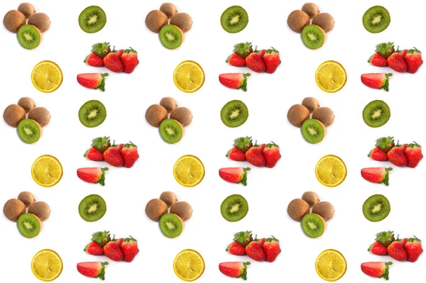 Frische Vitaminfrucht Kiwi Erdbeere Gelbe Zitronenscheiben Moderne Helle Pop Art — Stockfoto