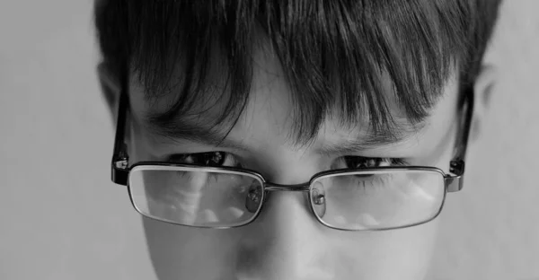 Closeup Child Face Eyes Boy Years Old Glasses Concept Vision — Foto Stock