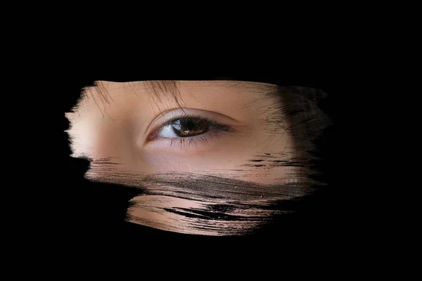 Black Mirror Painted Strokes Human Eye Reflected Young Child Years — Stockfoto