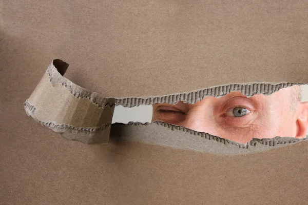 Blank Cardboard Form Craft Paper Hole Human Eye Mature Man — Foto de Stock
