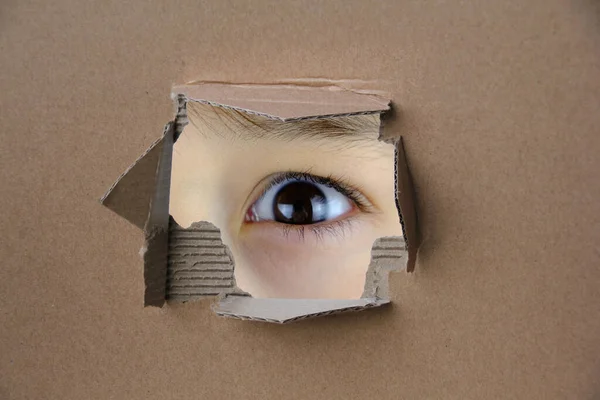Blank Cardboard Form Craft Paper Hole Human Eye Young Child — Stockfoto