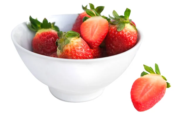 Tasse Frische Erdbeeren Frische Vitaminfrucht Saftige Scheibe Mit Frischem Schnitt — Stockfoto