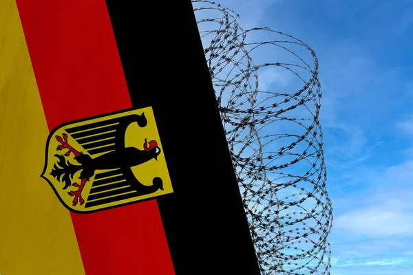 National Flag Germany Concrete Wall Barbed Wire Fence Concept Prison — Stock Photo, Image