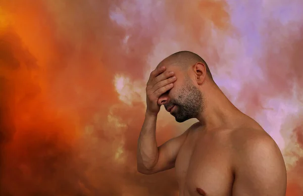 Fundo Desfocado Céu Laranja Com Nuvens Escuras Conceito Onda Calor — Fotografia de Stock