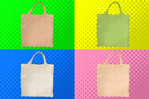 Canvas Tas Met Handvatten Voor Boodschappen Naadloos Patroon Met Milieuvriendelijk — Stockfoto