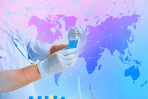 Hand Technological Background Laboratory Assistant Gloves Puts Sample Dna Analysis — Stock Photo, Image