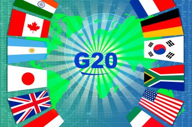 G20 uluslararası zirvesi, küresel işbirliği forumu, hükümetlerin başkanları ve ülkelerin merkez bankalarının küresel teknoloji sektöründe bir araya gelmesinin sembolü, dünya sorunlarının karşılıklı çözümü konsepti