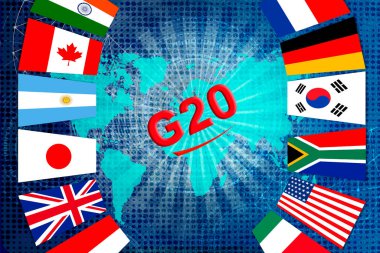G20 uluslararası zirvesi, küresel işbirliği forumu, hükümetlerin başkanları ve ülkelerin merkez bankalarının küresel teknoloji sektöründe bir araya gelmesinin sembolü, dünya sorunlarının karşılıklı çözümü konsepti