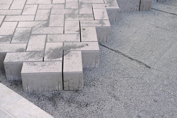 Gray Paving Blocks Ballast Side View Construction Site Pavement Modern — Φωτογραφία Αρχείου