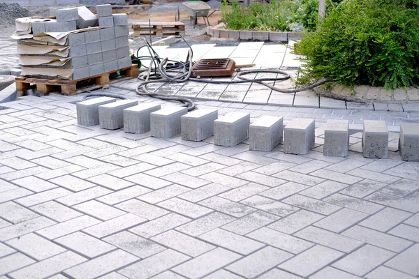 Gray Paving Blocks Ballast Side View Construction Site Pavement Modern — 스톡 사진