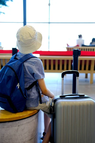 Child Airport Waiting Room Young Traveler Waiting Boarding Boy Years —  Fotos de Stock