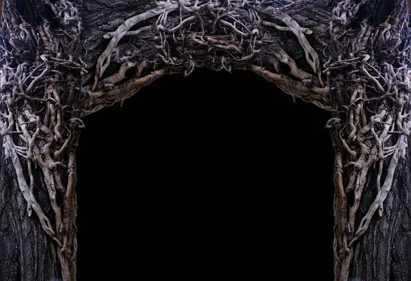 scary, surreal background with intricately intertwined branches of vines, halloween concept, time passed, end of life, Abstract concept symbolizes death, post-apocalyptic background for designer
