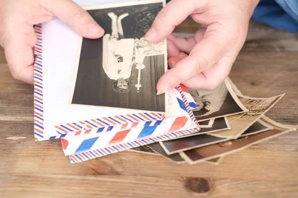 Old Photographs 1940 Envelopes Letters Home Archive Documents Rotate Concept — Stok fotoğraf