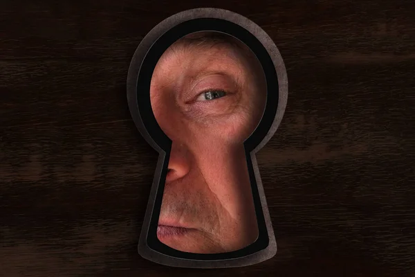 Keyhole Hole Human Eye Mature Man Years Old Looking Straight — Photo